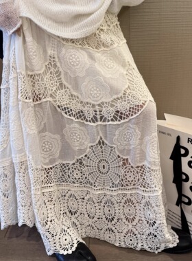 FILLE｜勾花半身裙 波西米亚风重工度假镂空森女显瘦a字垂感长裙