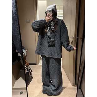 子女 气质百搭遮肉显瘦竖坑条加厚保暖长裤 FILLE 坑条绗棉卫裤