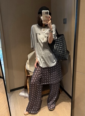 FILLE | 印花屁帘裤 复古老钱风百搭苎麻气质叠穿阔腿宽松裤子女