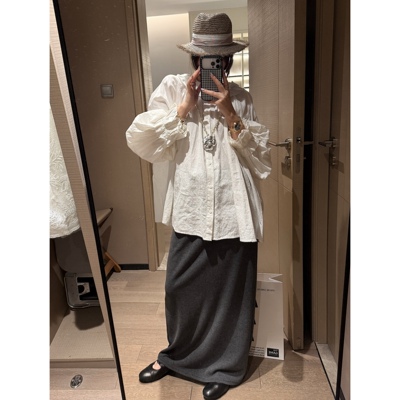 原创正版亚麻花边领灯笼袖衬衫