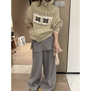 子女 气质休闲百搭显瘦直筒阔腿保暖长裤 FILLE 加绒屁帘卫裤