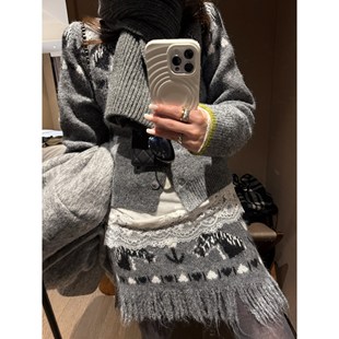 FILLE｜小马开衫 复古费尔岛提花氛围感针织流苏两件套 短裙套装