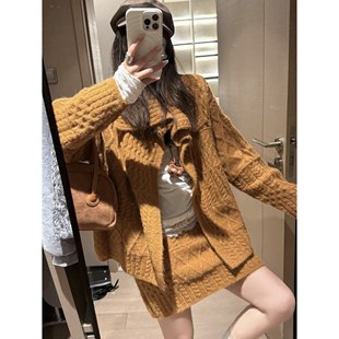 FILLE｜大翻领绞花开衫 重工复古氛围松弛感慵懒针织毛衣外套上衣