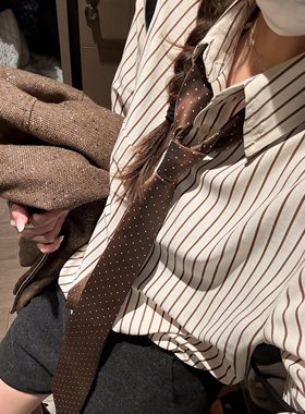 FILLE | 条纹衬衫 复古文艺叠穿设计通勤学院风氛围感领带上衣