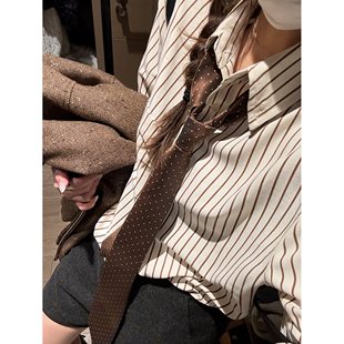 FILLE 复古文艺叠穿设计通勤学院风氛围感领带上衣 条纹衬衫