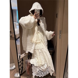 FILLE｜亮片连帽大开衫 重工氛围松弛感珠片细闪慵懒针织毛衣外套