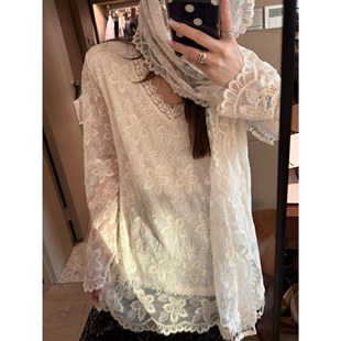 小衫 纯欲氛围感叠穿打底内搭镂空绣花长袖 蕾丝围巾上衣 FILLE