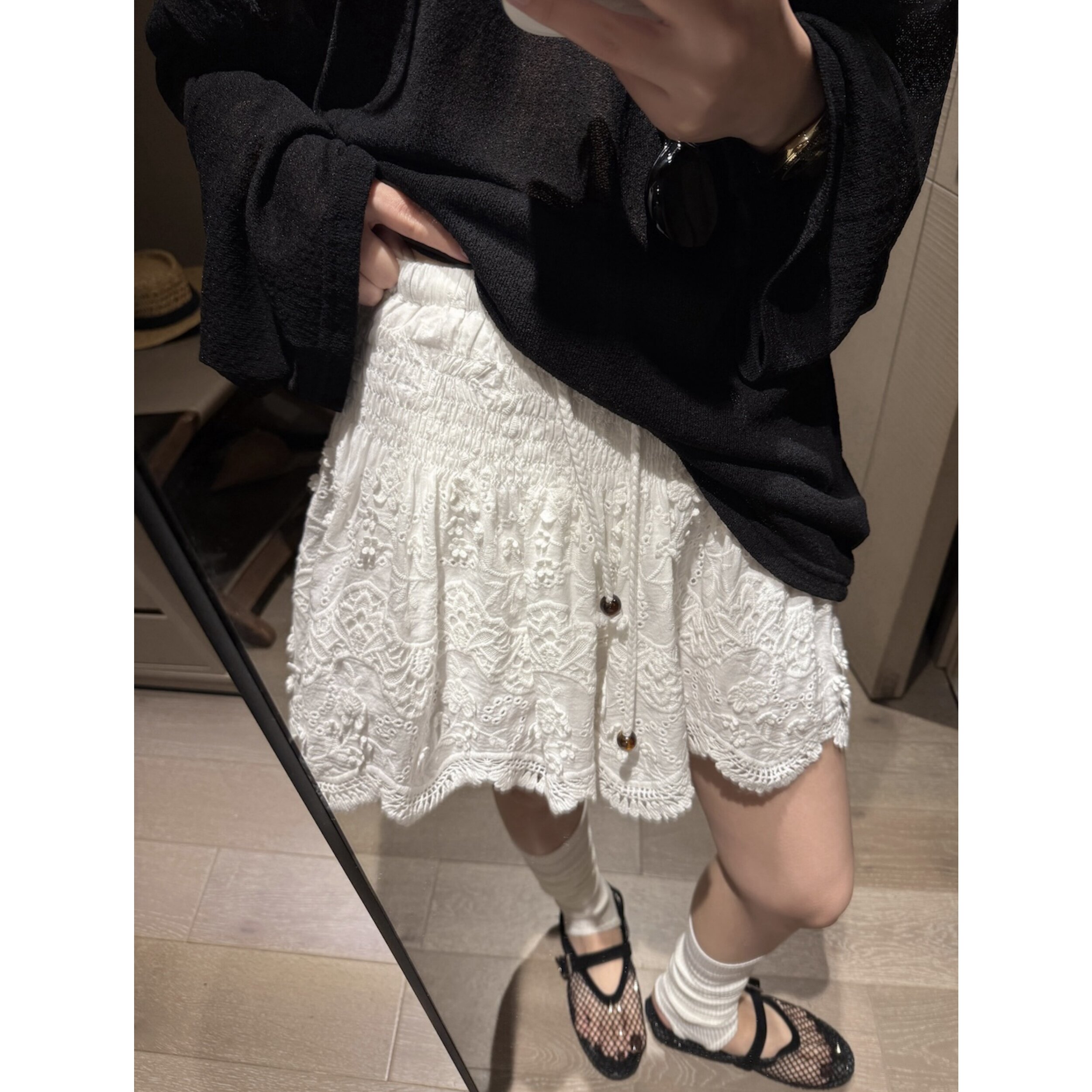 FILLE｜刺绣短裙裤 氛围感度假风波西米亚系带a字蕾丝勾花蛋糕裙
