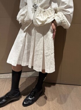 原创正版亚麻百褶裙裤日系显瘦