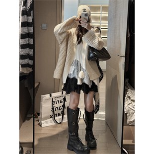 FILLE｜毛球大开衫 韩系复古氛围松弛感森女编织慵懒针织毛衣外套