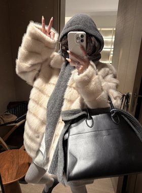 FILLE | 翻领皮毛一体 高品质复古毛茸茸坑条高级环保皮草外套女