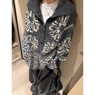 FILLE｜翻领费尔岛开衫 韩系复古提花氛围松弛感慵懒针织毛衣外套