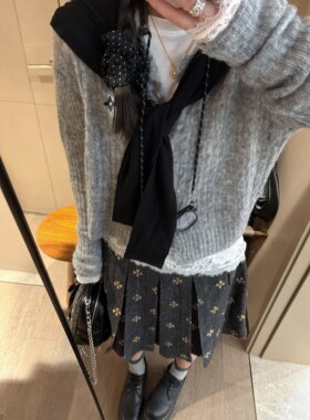 FILLE｜刺绣麻花小开衫 韩系甜美温柔叠穿马海毛长袖短款针织上衣