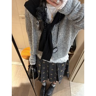 针织上衣 短款 FILLE｜刺绣麻花小开衫 韩系甜美温柔叠穿马海毛长袖