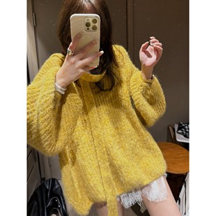 上衣 氛围松弛感温柔慵懒v领套头针织衫 FILLE｜飘带灯笼袖 毛衣