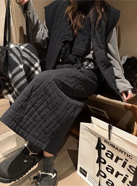 FILLE｜坑条气球棉裙 复古气质氛围感绣花显瘦中长款半身裙冬新款