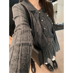 含5羊毛 背心短裙套装 小香风学院开衫 FILLE｜麻花针织三件套