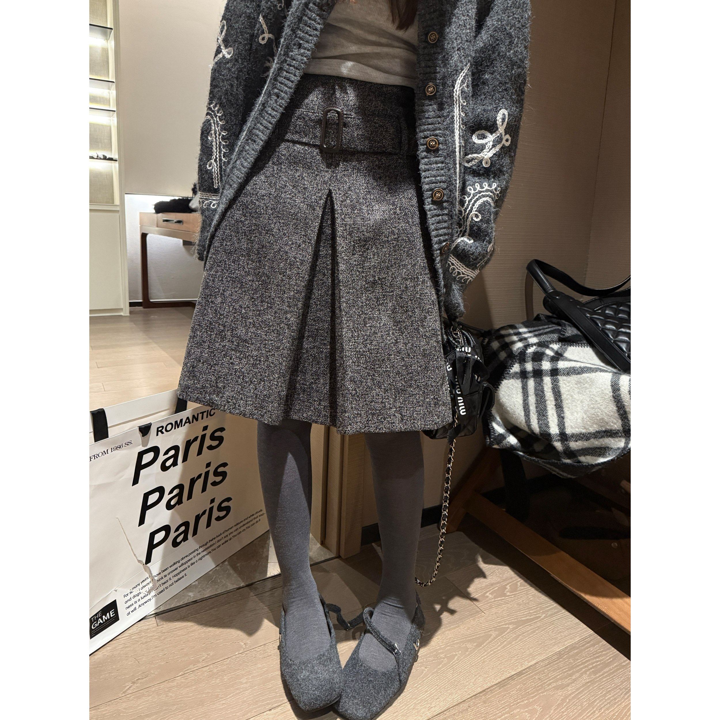 原创正版杂点开叉褶中裙半身裙