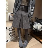 FILLE｜杂点开叉褶中裙 小香风miu系遮肉显瘦复古百搭毛呢半身裙