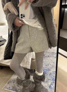 FILLE | 毛呢短裤 气质百搭宽松休闲阔腿显瘦裤子女2025冬新款