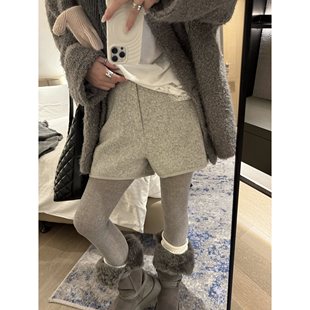 子女2025冬新款 气质百搭宽松休闲阔腿显瘦裤 毛呢短裤 FILLE