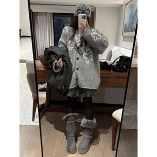 FILLE｜花朵刺绣大开衫 韩系减龄甜美高级针织氛围松弛感外套上衣