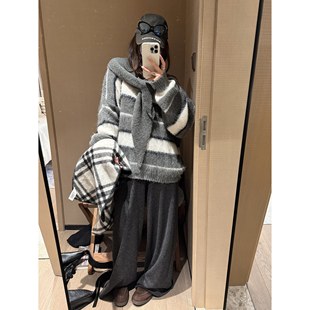 FILLE｜条纹帽子毛衣 韩系复古氛围松弛感慵懒针织上衣秋冬新款