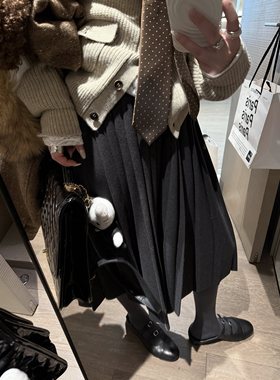 FILLE｜细百褶中裙 学院减龄jk制服风百褶毛呢子高腰半身裙秋冬