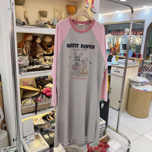 MISSJUJU长袖睡裙女秋季少女可爱卡通兔子纯棉磨毛甜美居家连衣裙
