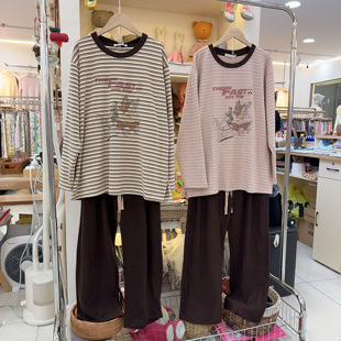 MISSJUJU德絨睡衣女秋冬保暖加厚韓系卡通條紋可外穿家居服兩件套
