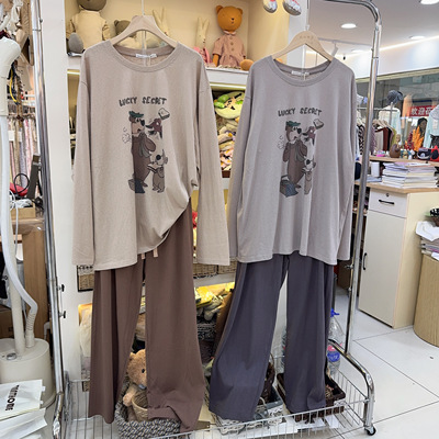 MISSJUJU男款纯棉睡衣秋冬长袖圆领套头卡通青少年外穿家居服套装