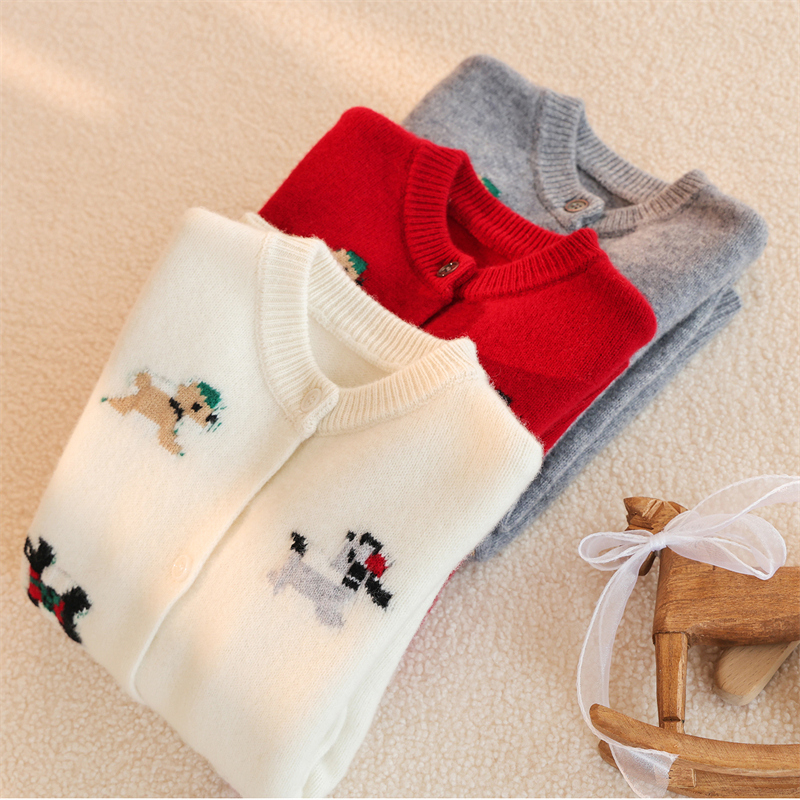 秋冬儿童圆领100%纯羊毛衫针织开衫男童女童毛衣加厚外套打底衫