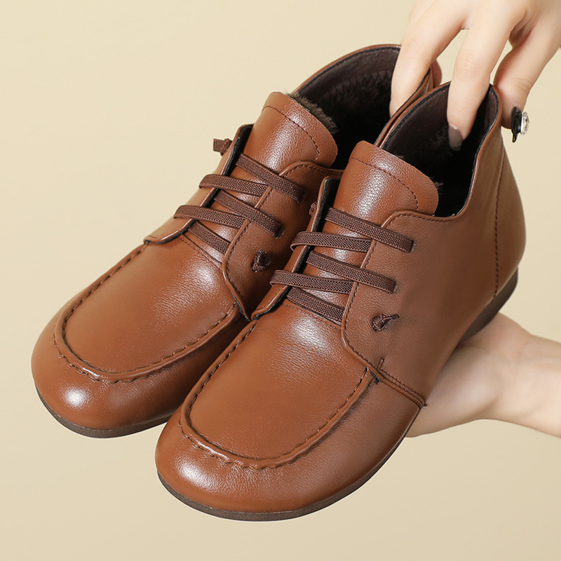 真皮马丁靴平底短靴软底轻便女鞋