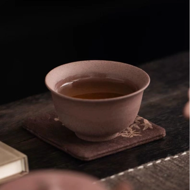 原矿老岩泥粗陶茶杯手工复古主人杯单杯品茗杯红陶压手杯功夫茶具