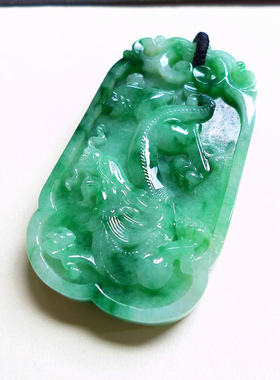 缅甸天然A货翡翠 冰糯种满绿龙牌吊坠玉坠玉石挂件证书230730