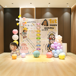 韩系宝宝一周岁生日布置抓周仪式家庭版相册书本场景装饰背景kt板