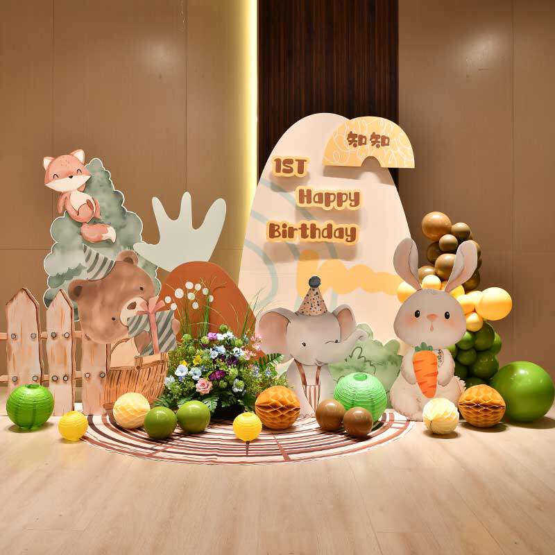 男女孩百天宝宝百日宴满月宴场景布置装饰kt展板气球插画风背景墙