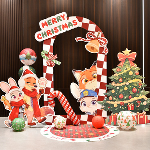尼克朱迪圣诞节摆件KT板卡通装饰品商铺门头拍照道具节日装扮橱窗