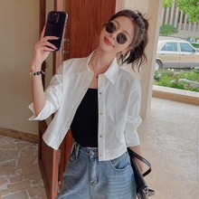 高级白色衬衫女短款2025新款春夏设计感小众长袖衬衣工装气质上衣