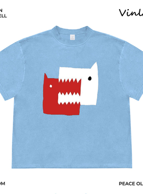 美式怪趣街头短袖 锯齿小怪兽涂鸦oversize2026夏学生显瘦黑T恤