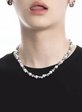 不规则男项链碎碎金嘻哈毛衣链小众设计感轻奢情侣珍珠拼接锁骨链