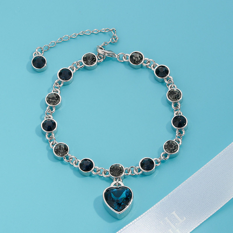 韩版时尚蓝水晶海洋之心手链女 爱心水钻手链 饰品