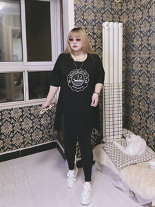 300斤遮拜拜肉正肩中长款短袖T恤轻薄竹节棉hello胖妞特大码女装