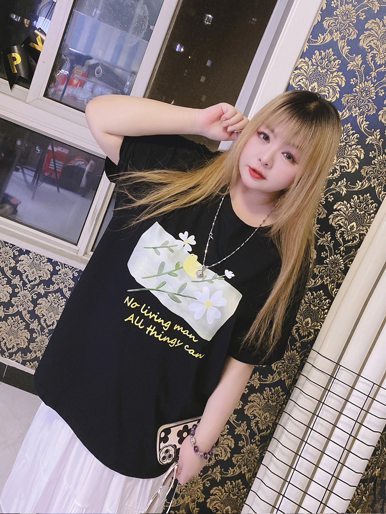 甜美清新短袖T恤hello胖妞400斤