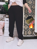 女装 hello胖妞特大码 胖mm 简约百搭哈伦休闲裤 300斤冬加厚抓绒卫裤