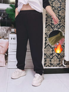 300斤冬加厚抓绒卫裤简约百搭哈伦休闲裤hello胖妞特大码女装胖mm