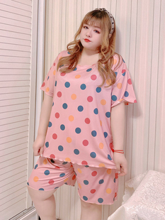 300斤减龄短袖睡衣套装夏季舒适家居服两件套hello胖妞特大码女装