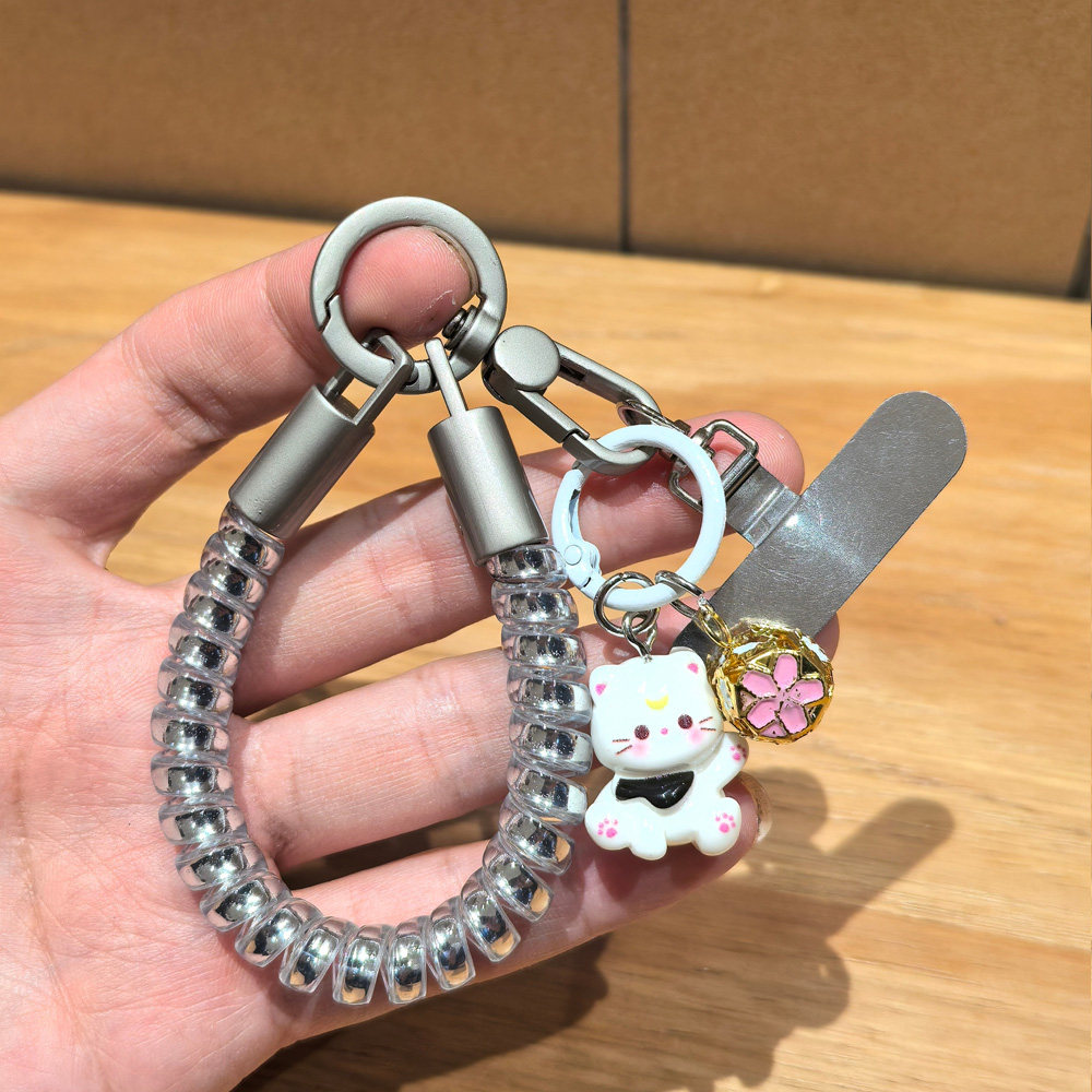 月亮小猫铃铛电话线挂绳 可爱卡通手机防丢手腕绳钥匙挂件