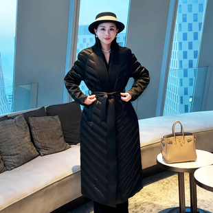 一又几木高端醋酸90白鹅绒羽绒服女排骨款黑色显瘦过膝长款厚外套