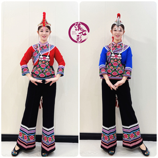 脚跳脚舞服饰围腰飘带帽子宝蓝 气球花大裤 新款 楚雄彝族左脚舞女装